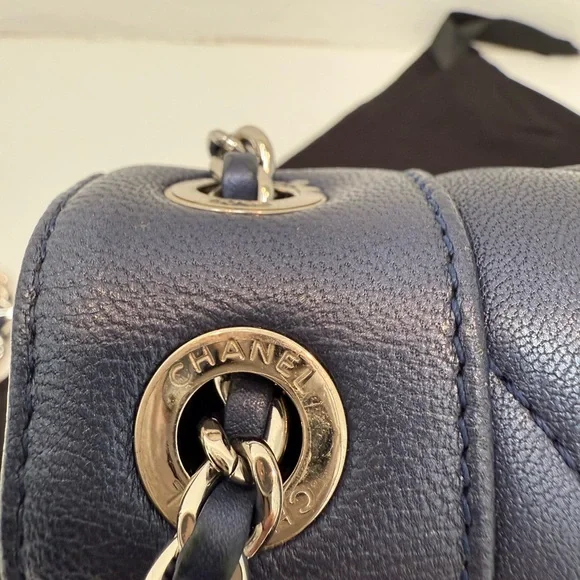 CHANEL Sheepskin Quilted Small Dark Navy Mademoiselle Double Flap Bag - Picture 10 of 14